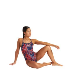 Arena Maillot De Bain Femme Earth Texture Navy Red Multi Challenge Back -Boutique Natation maillot de bain femme earth texture navy red multi challenge back 2