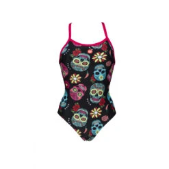 Arena Maillot De Bain Femme Light Drop Crazy Skulls Carnival Black Freak Rose -Boutique Natation maillot de bain femme light drop crazy skulls carnival black freak rose 3