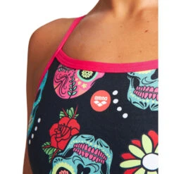 Arena Maillot De Bain Femme Light Drop Crazy Skulls Carnival Black Freak Rose -Boutique Natation maillot de bain femme light drop crazy skulls carnival black freak rose 5