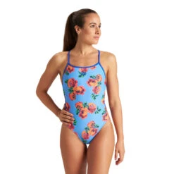 Arena Maillot De Bain Femme Roses Lace Neon Blue Turquoise -Boutique Natation maillot de bain femme roses lace neon blue turquoise 3