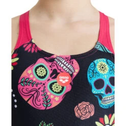 Arena Maillot Fille Crazy Skulls Carnival Freak Rose Black Multi -Boutique Natation maillot fille crazy skulls carnival freak rose black multi 5